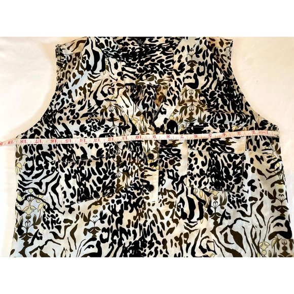 Notations Women Henley Blouse Top Animal Leaf Print Snap Front Button Black Whit - Picture 4 of 7